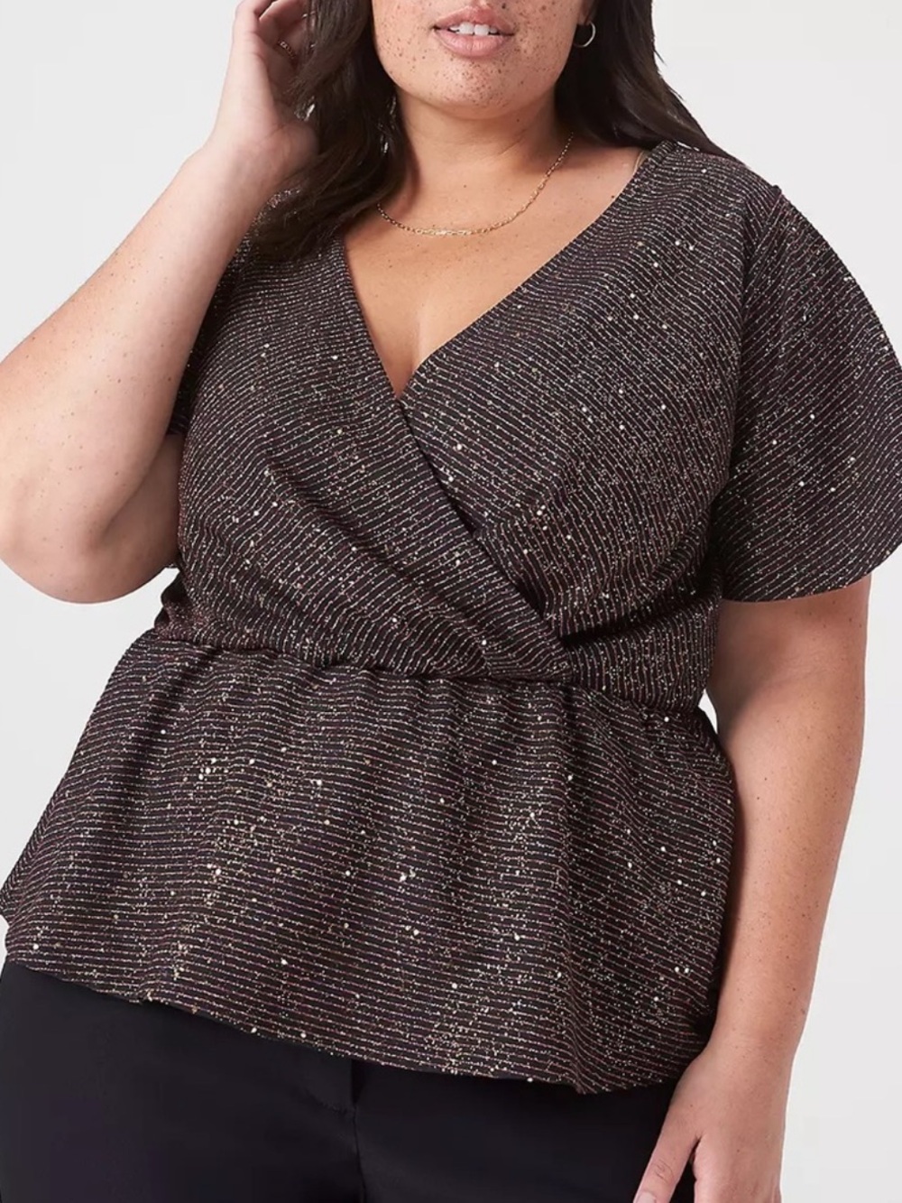 Lane Bryant Women Classic Flutter-Sleeve V-Neck Peplum Top 10/12 Party Glam
